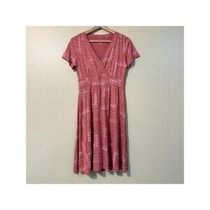 L.L.Bean Women's Coral Paisley V-Neck Jersey Dress XSP